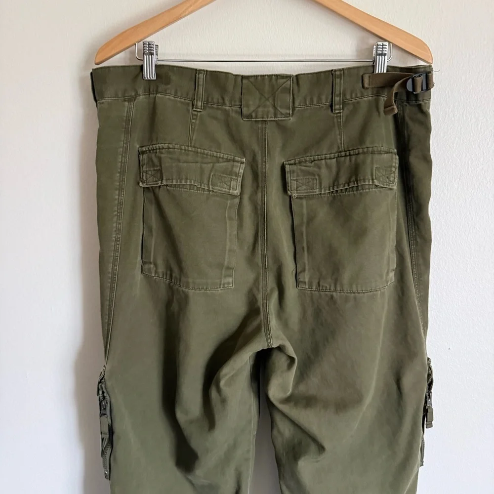 Y2K Old Navy Men's Olive Green Cargo Pants Size 36 Baggy Workwear Utility Cotton